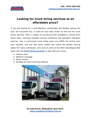 Looking for truck hiring services at an affordable price?