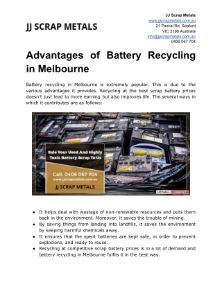 Advantages of Battery Recycling in Melbourne