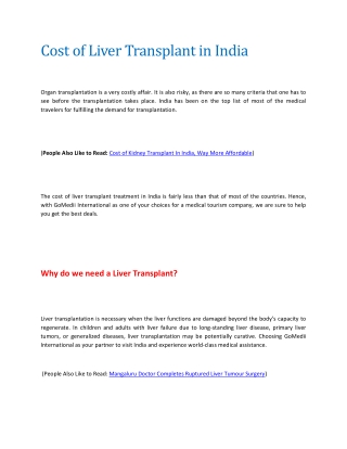 Cost Of Liver Transplant In India