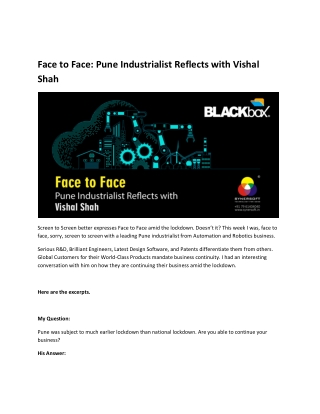 Face to Face: Pune Industrialist Reflects with Vishal Shah