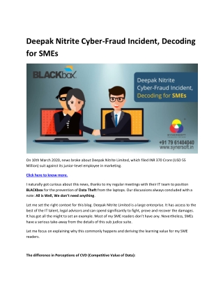 Deepak Nitrite Cyber-Fraud Incident, Decoding for SMEs