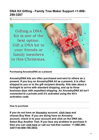 DNA Kit Gifting - Family Tree Maker Support  1-888-299-3207