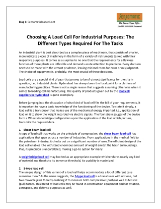 Choosing a Load Cell for Industrial Purposes: The Different Types Required for the Tasks