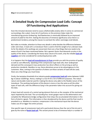 A Detailed Study Of Compression Load Cells: Concept Of Functions And Applications