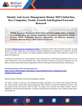 Global Identity And Access Management Market Overview, Growth, Economics, Demand 2025