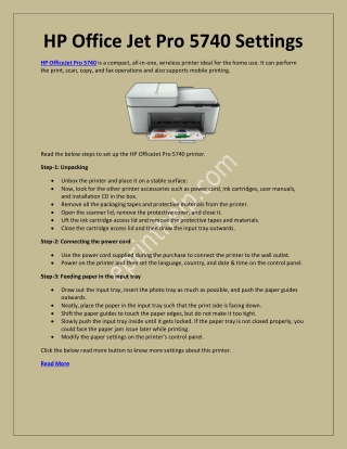 The HP Office Jet Pro 5740 Printer Setup