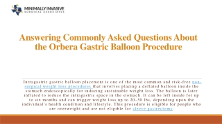 Answering Commonly Asked Questions About the Orbera Gastric Balloon Procedure