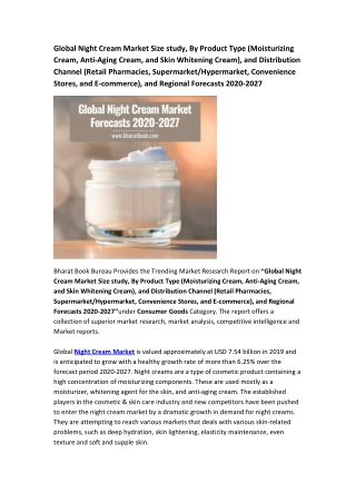 Global Night Cream Market Trends, Application and Regional Forecast to 2020-2027