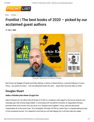 Frontlist | The best books of 2020 – picked by our acclaimed guest authors