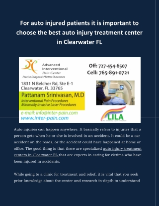 For auto injured patients it is important to choose the best auto injury treatment center in Clearwater FL