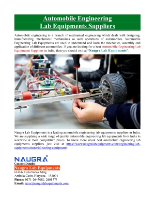 Automobile Engineering Lab Equipments Suppliers