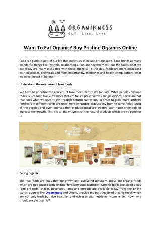 Want To Eat Organic? Buy Pristine Organics Online