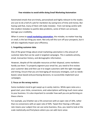 Few mistakes to avoid while doing Email Marketing Automation