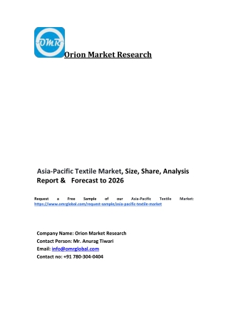 Asia-Pacific Textile Market Trends, Size, Competitive Analysis and Forecast 2020-2026