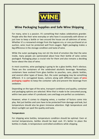 Wine Packaging Supplies and Safe Wine Shipping