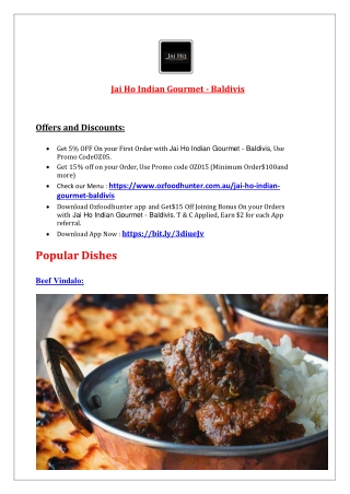 5% Off - Jai Ho Indian Gourmet - Baldivis Takeaway, WA