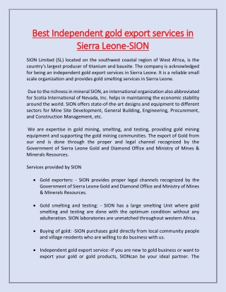 Best Independent gold export services in Sierra Leone-SION