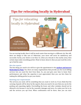 Tips for relocating locally in Hyderabad