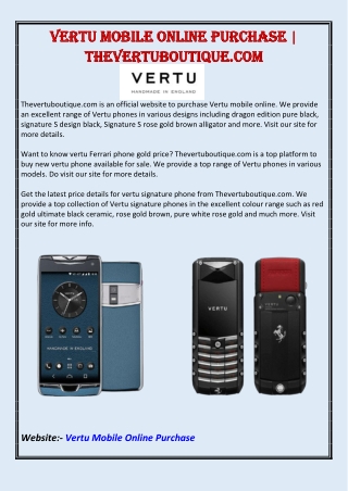 Vertu Mobile Online Purchase | Thevertuboutique.com