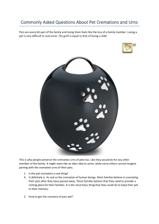 Commonly Asked Questions About Pet Cremations and Urns