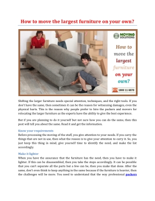 How to move the largest furniture on your own?