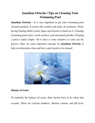 Jonathan Ortecho Tips on cleaning your swimming pool by yourself