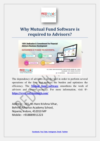 Why Mutual Fund Software is required to Advisors?