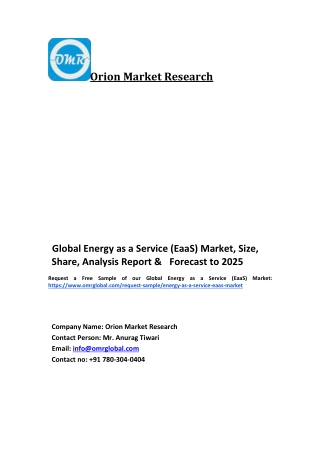 Global Energy as a Service (EaaS) Market Trends, Size, Competitive Analysis and Forecast 2019-2025