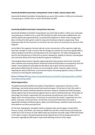 Genetically Modified Food Safety Testing Market Trends in 2020