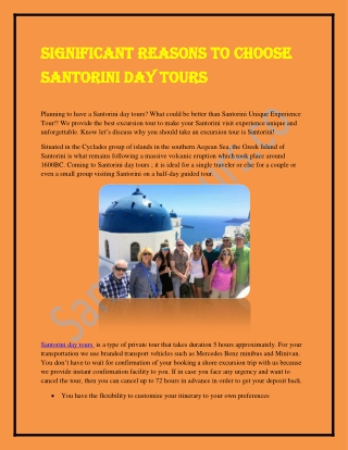 Significant Reasons to choose Santorini day tours