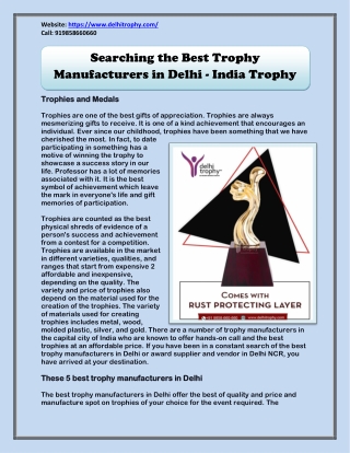 Searching the Best Trophy Manufacturers in Delhi - India Trophy