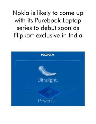 Nokia is Likely to Come Up With Its Purebook Laptop Series to Debut Soon as Flipkart-exclusive in India