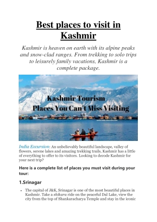 Best Places to Visit in Kashmir