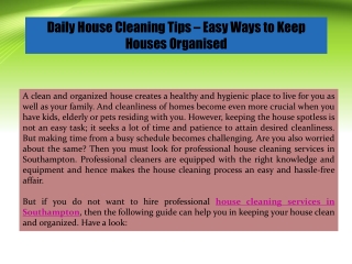 Daily House Cleaning Tips – Easy Ways to Keep Houses Organised