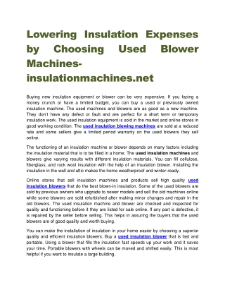 Lowering Insulation Expenses by Choosing Used Blower Machines-insulationmachines.net