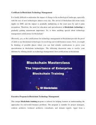 Certificate in Blockchain Technology Management