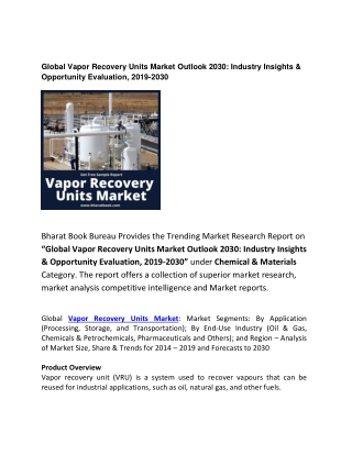 Global Vapor Recovery Units Market Outlook 2030 Forecast 2019-2030