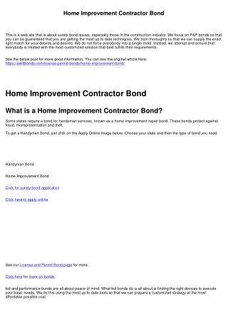 Home Improvement Contractor Bond