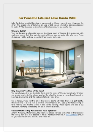For Peaceful Life,Get Lake Garda Villa!
