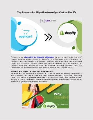 Top Reasons for Migration from OpenCart to Shopify