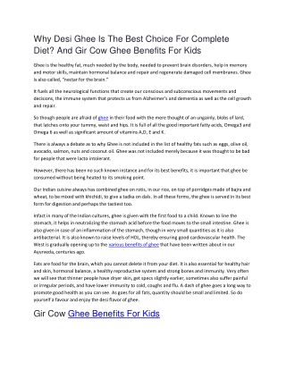 Why Desi Ghee Is The Best Choice For Complete Diet? And Gir Cow Ghee Benefits For Kids