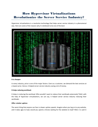 How Hypervisor Virtualizations Revolutionize the Server Service Industry?