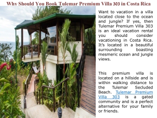 Why Should You Book Tulemar Premium Villa 303 in Costa Rica?