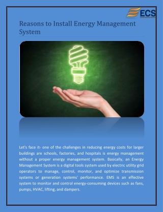 Reasons to Install Energy Management System - Ecsintl