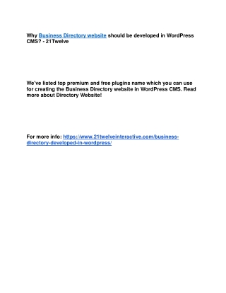Why Business Directory website should be developed in WordPress CMS? - 21Twelve