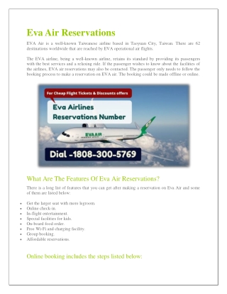 Eva Air Reservations Online Process