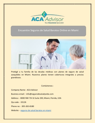 Encuentre Seguros de Salud Baratos Online en Miami