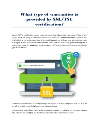 What type of warranties is provided by SSL/TSL certification?