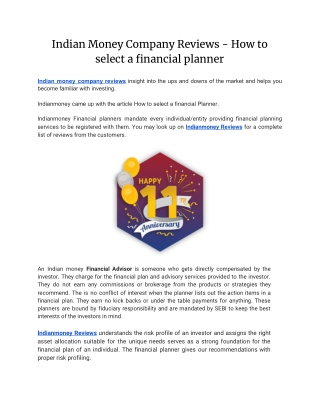 Indian Money Company Reviews - How to select a financial planner