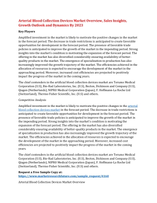 Arterial Blood Collection Devices Market Overview, Sales Insights, Growth Outlook and Dynamics By 2023